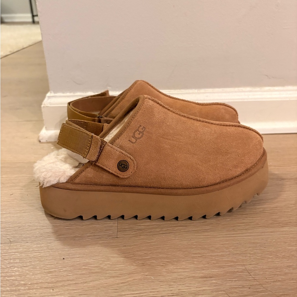 UGG Chestnut Suede Backstrap Platform Clog